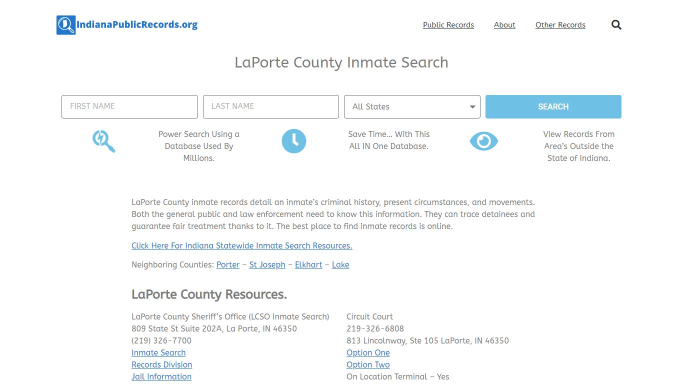LaPorte County Inmate Search - LCSO IN Current & Past Jail Records